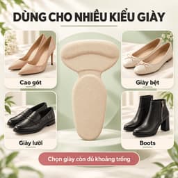Miếng lót gót giày chữ T tự dán, đệm sau và dưới gót cho giày cao gót, giày kín gót – Be, Đen, Trong suốt 4