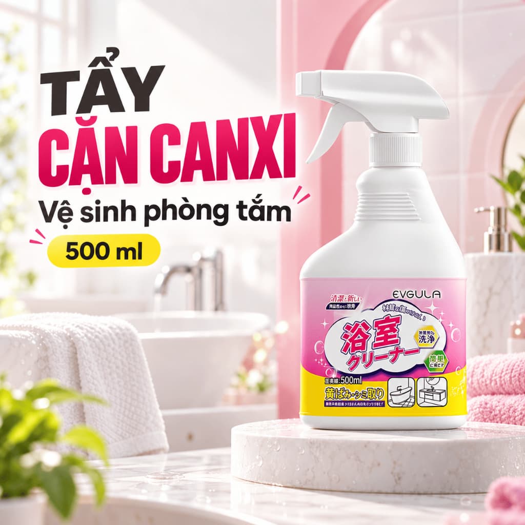Chai xịt tẩy cặn canxi phòng tắm EVGULA 500 ml, vệ sinh kính, gạch và vòi inox