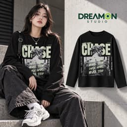 Áo thun dài tay Nam Nữ "Chase Gains Never Stop - Thần Lực Bất Diệt" Áo Long Sleeve Oversize form rộng thoải mái 1