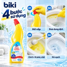 Nước tẩy bồn cầu biki 500g dạng sệt bám thành, đầu cong làm sạch cặn bẩn và vết ố vàng 5