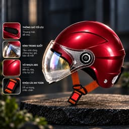 Mũ Bảo Hiểm 1/2 Kính Ngắn Vân, Thiết Kế Thời Trang, Nhiều Màu, Unisex, Bảo Hành 12 Tháng 7