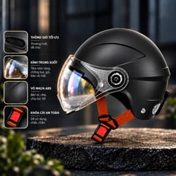 Mũ Bảo Hiểm 1/2 Kính Ngắn Vân, Thiết Kế Thời Trang, Nhiều Màu, Unisex, Bảo Hành 12 Tháng 2