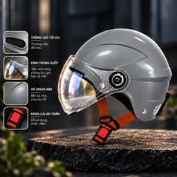 Mũ Bảo Hiểm 1/2 Kính Ngắn Vân, Thiết Kế Thời Trang, Nhiều Màu, Unisex, Bảo Hành 12 Tháng 3