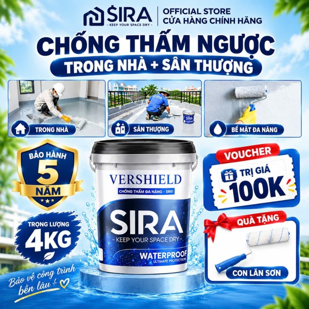 Sơn chống thấm đa năng chống thấm mái nhà, máng xối, sân thượng- Sira SR01