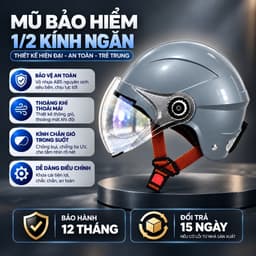 Mũ/Nón bảo hiểm 1/2 vân có kính chắn gió - Gọn nhẹ, an toàn, thời trang, bảo hành 12 tháng 1