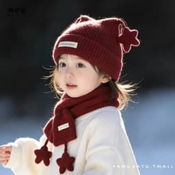 Mũ len bé gái màu đỏ đô đính tai mèo và nơ ngôi sao, phụ kiện mùa đông dễ thương Phụ kiện đồ xinh Vanlee ms110 1
