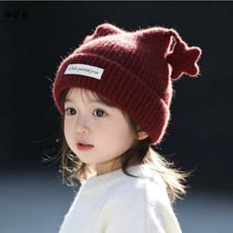 Mũ len bé gái màu đỏ đô đính tai mèo và nơ ngôi sao, phụ kiện mùa đông dễ thương Phụ kiện đồ xinh Vanlee ms110 5