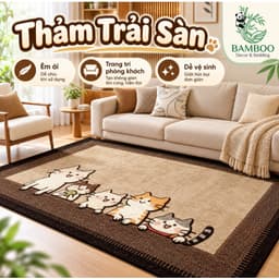 Thảm Trải Sàn Phòng Khách BAMBOO Họa Tiết 5D, Thảm Lót Sàn Trang Trí Phòng Ngủ, Êm Ái Sang Trọng 1