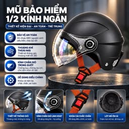 Mũ Bảo Hiểm 1/2 Kính Ngắn Vân, Thiết Kế Thời Trang, Nhiều Màu, Unisex, Bảo Hành 12 Tháng 1