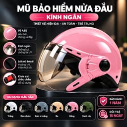 Nón Bảo Hiểm 1/2 có kính ngắn  - Cá tính, nhẹ, gọn, phù hợp cho cả nam và nữ 1