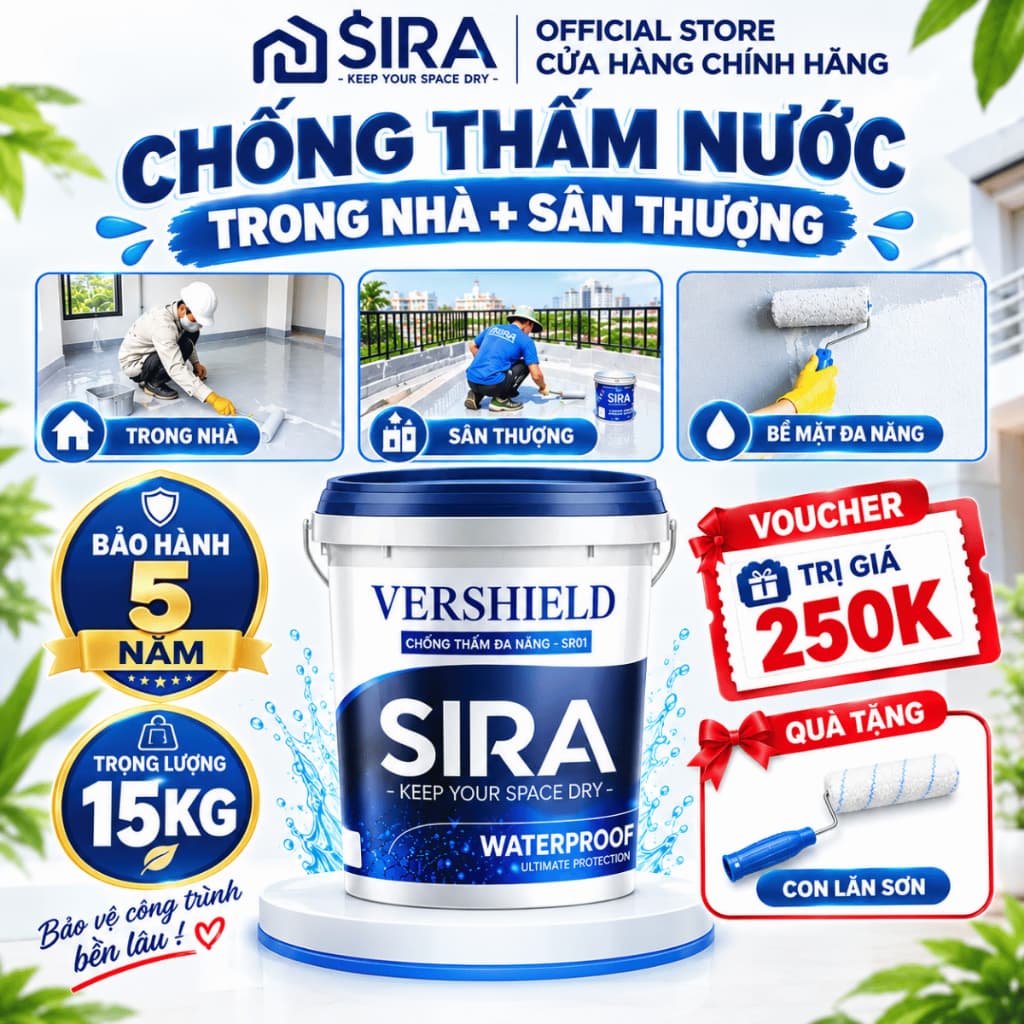 [Chính hãng] Sơn chống thấm ngược sàn mái, sân thượng, tường đứng, gạch men, rỉ mái tôn - SIRA SR01