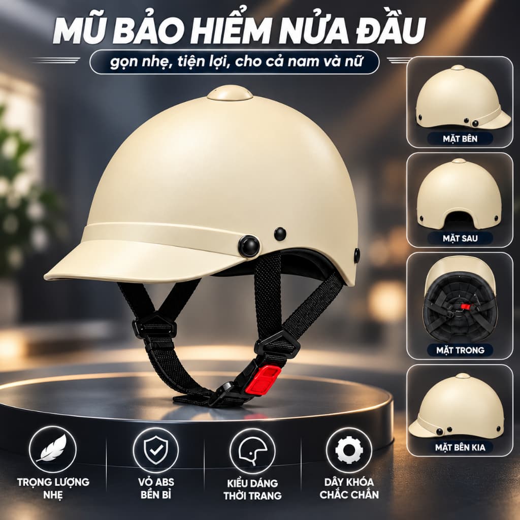 Mũ/Nón bảo hiểm lưỡi trai nữ - Nửa đầu, phong cách, năng động