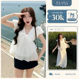 [SALE 10.10 GIẢM 20K] Áo Babydoll Thô Boil Phối Tơ Cổ V Dáng Bí Phồng, Áo Kiểu Nữ Dáng Tiểu Thư 1