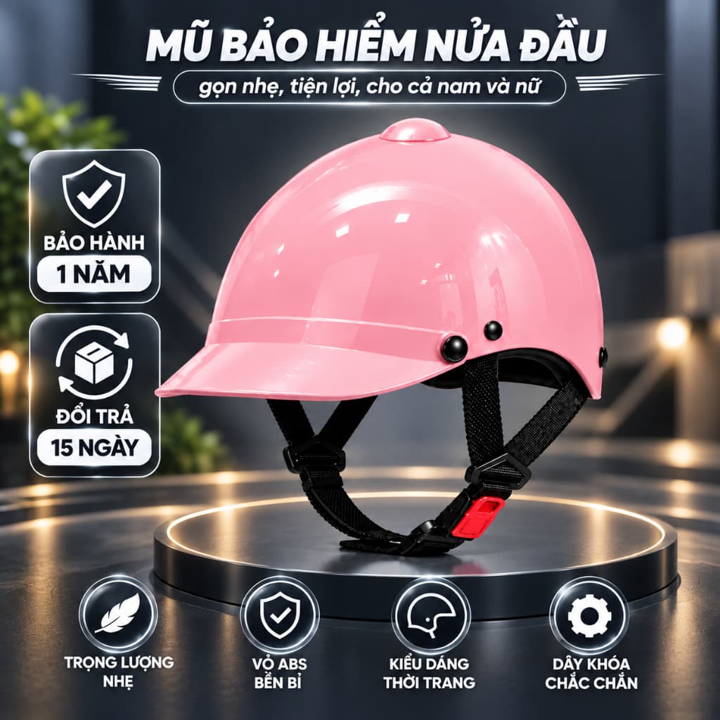 Mũ/Nón bảo hiểm lưỡi trai nữ- Nửa đầu, phong cách, năng động