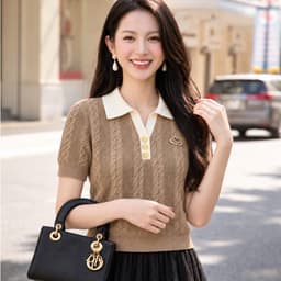 Áo Len Nữ Dệt Thừng Tag Tim Thanh Lịch Phong Cách Hàn Quốc Tay Ngắn Thời Trang Tiểu Thư 2