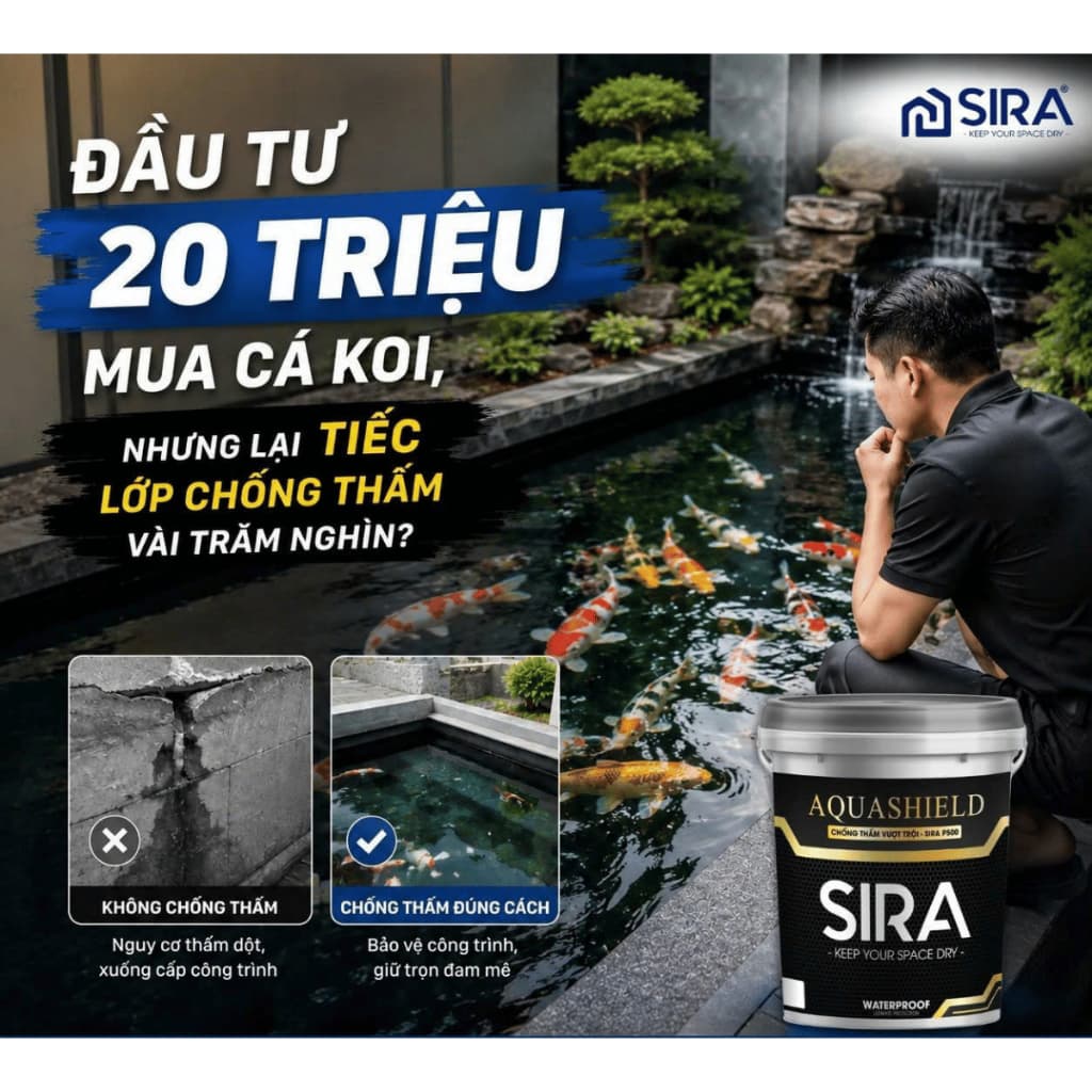 [4kg] Sơn Chống Thấm Bể Cá, Mái Tôn, Sàn Nền trước khi lát gạch, lỗ đinh mái tôn- SIRA P500