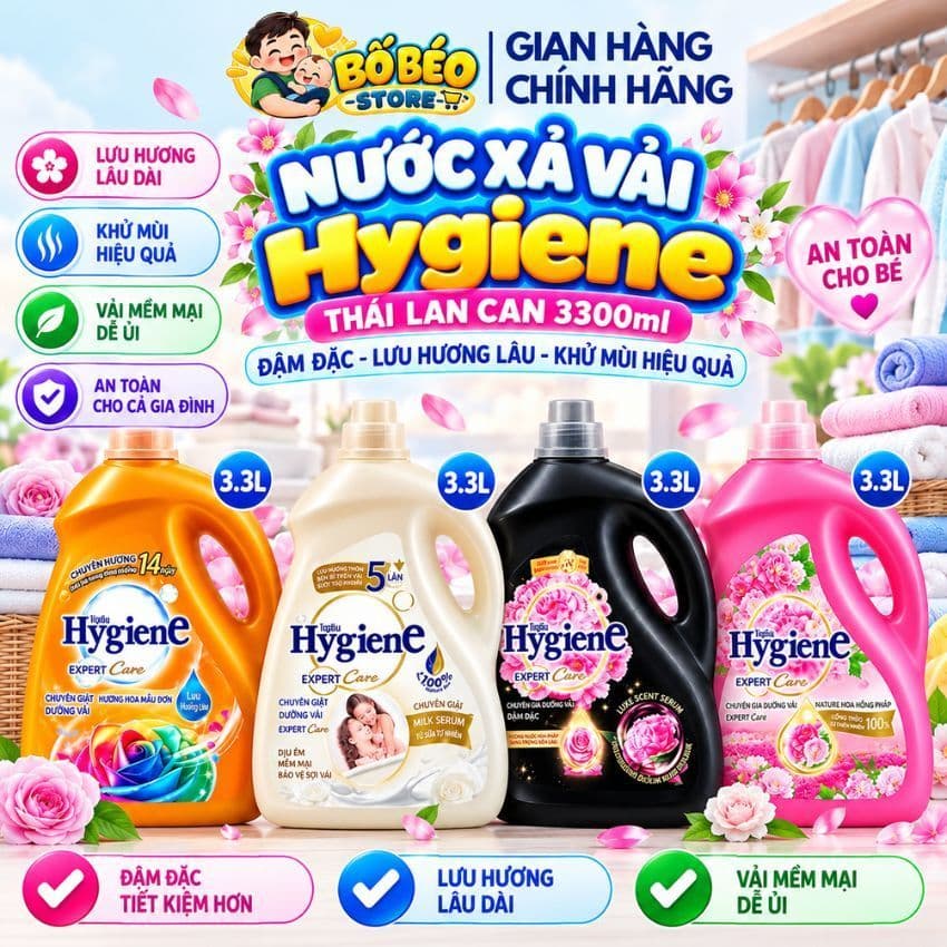 Nước Xả Vải Hygiene Thái Lan 3500ml Đậm Đặc, Lưu Hương Lâu, Khử Mùi, An Toàn Cho Bé, Giá Tốt