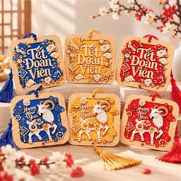 Set 10 Thẻ treo Tết Đoan Viên năm dê phong thủy treo cửa trang trí nhà cửa - Liễn Gỗ Treo Tr 1