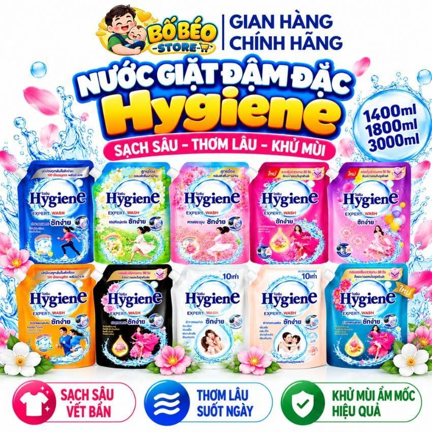 Nước giặt đậm đặc Hygiene Thái Lan 1400ml-3000ml sạch sâu, thơm lâu, khử mùi