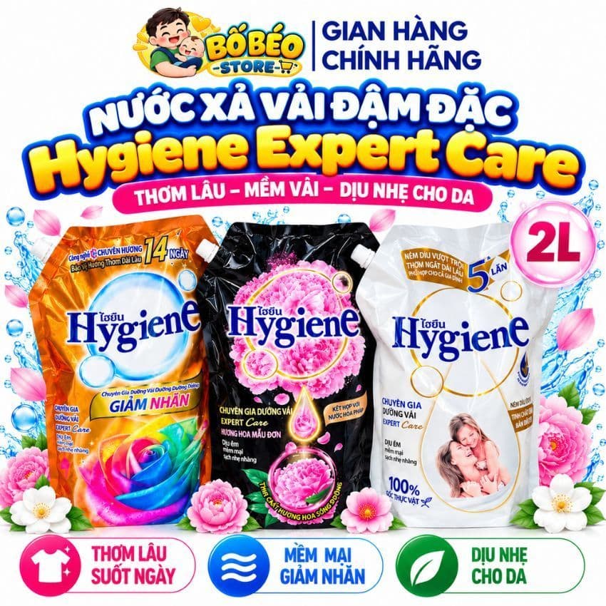 Nước xả vải Hygiene Expert Care đậm đặc 2000-2200ml thơm lâu, mềm vải, dịu nhẹ cho da