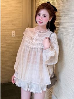Set 2 món : Áo sơ mi babydoll thô boi hạt pha viền ren dài tay + Chân váy cao cấp style tiểu thư sang chảnh SHIP HỎA TỐC 9