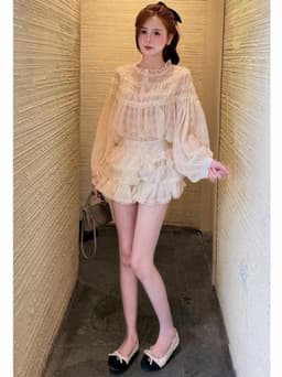 Set 2 món : Áo sơ mi babydoll thô boi hạt pha viền ren dài tay + Chân váy cao cấp style tiểu thư sang chảnh SHIP HỎA TỐC 10