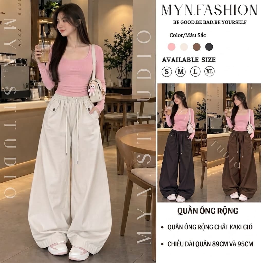 Quần Ống Rộng Cạp Chun Co Giãn Chất Kaki Lami Xịn Mềm Mịn Chiều Dài 89 Và 96CM {MYN013}