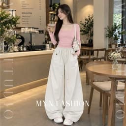 Quần Ống Rộng Cạp Chun Co Giãn Chất Kaki Lami Xịn Mềm Mịn Chiều Dài 89 Và 96CM {MYN013} 2