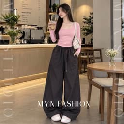 Quần Ống Rộng Cạp Chun Co Giãn Chất Kaki Lami Xịn Mềm Mịn Chiều Dài 89 Và 96CM {MYN013} 5