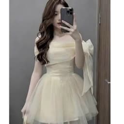 Váy nữ màu kem xếp tầng voan dáng xòe ngắn phong cách dễ thương 2