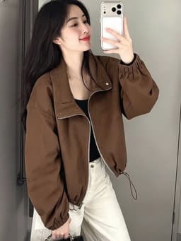 Áo Khoác Bomber Nữ Khóa Kéo Cổ Bẻ Tay Bo Co Giãn – Phong Cách Hàn Quốc Basic Trẻ Trung Năng Động Hot Trend 2026 2