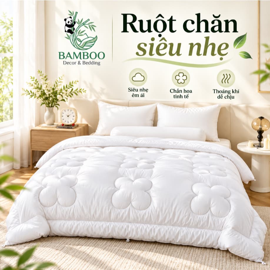 Ruột Chăn Siêu Nhẹ BAMBOO, Ruột Chăn Bông Chần Hoa 4 Cánh Mềm Mịn, Êm Ái, Thoáng Khí, Giữ Ấm Cho Mùa Đông