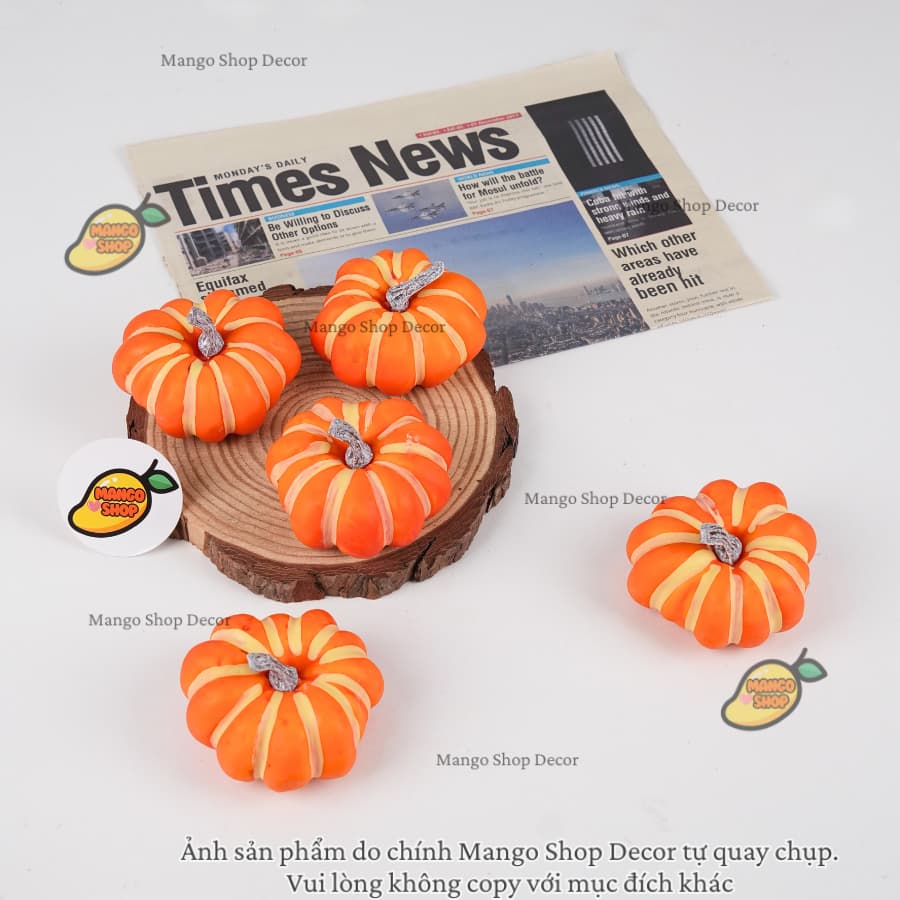 Set 5 Mô Hình Bí Ngô Sọc Mini Trang Trí Decor Lễ Hội Hóa Trang Halloween