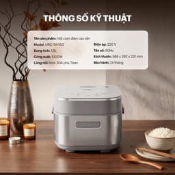 Nồi Cơm Cao Tần UNIE URC-TIH15C/G 1.5L, Công Nghệ IH 3D Nấu Cơm Dẻo Thơm, Lòng Nồi Phủ Titan 9