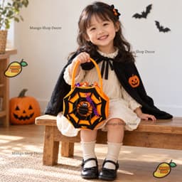 Giỏ Đựng Kẹo Halloween Túi Vải Nỉ Hình Bí Ngô Con Ma Phù Thủy Dơi Có Quai Xách Dành Cho Bé 9