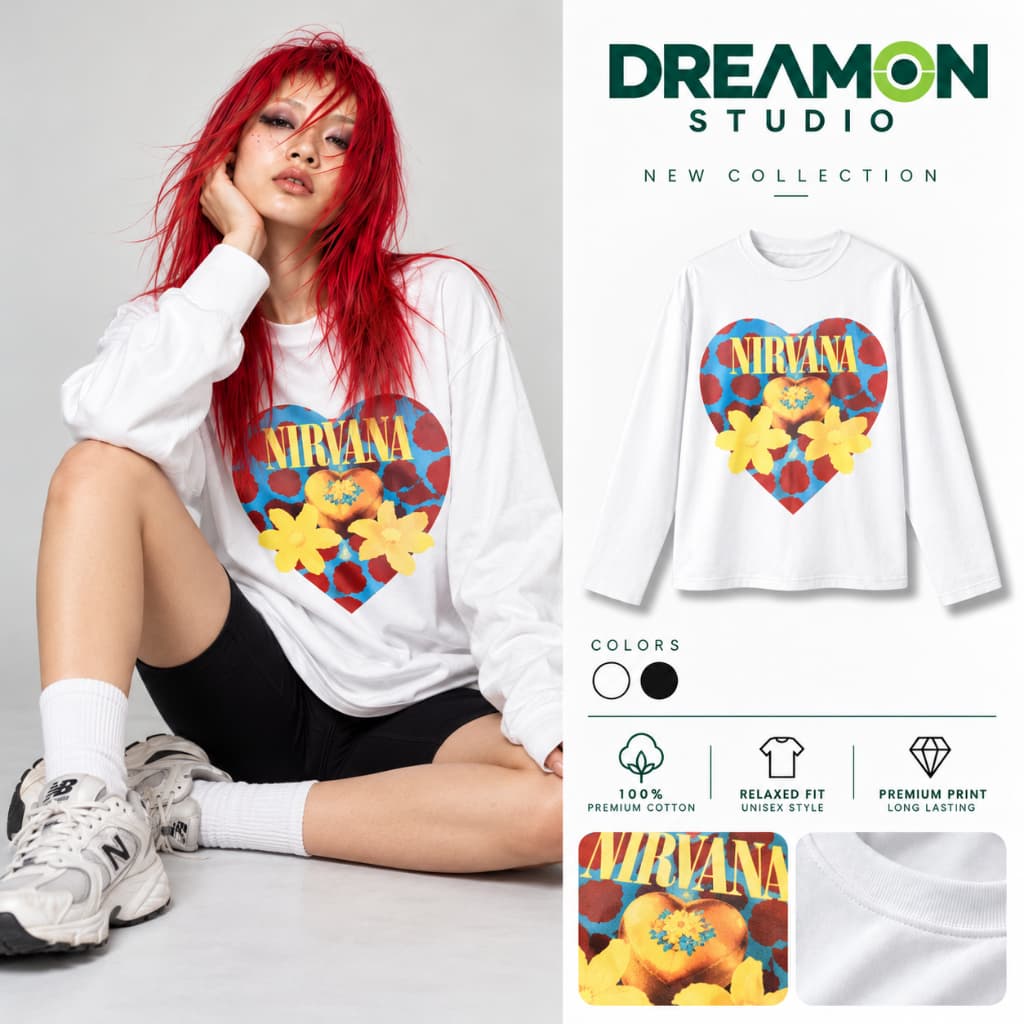 Áo thun dài tay Nam Nữ "NIRVANA - Một Trái Tim, Ngàn Giai Điệu Cũ " Áo Long Sleeve Oversize form rộng thoải mái