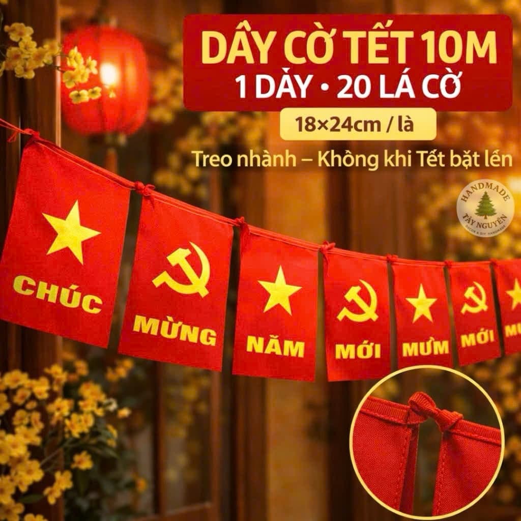 DÂY CỜ TREO DÀI 10M IN SAO ĐẢNG 2 MẶT – TRANG TRÍ RỰC RỠ, NỔI BẬT MỌI KHÔNG GIAN