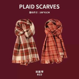 Khăn choàng cổ 2 mặt, họa tiết caro  viền tua rua phong cách thời trang nữ P5M0 7