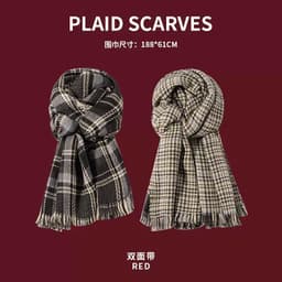 Khăn choàng cổ 2 mặt, họa tiết caro  viền tua rua phong cách thời trang nữ P5M0 9