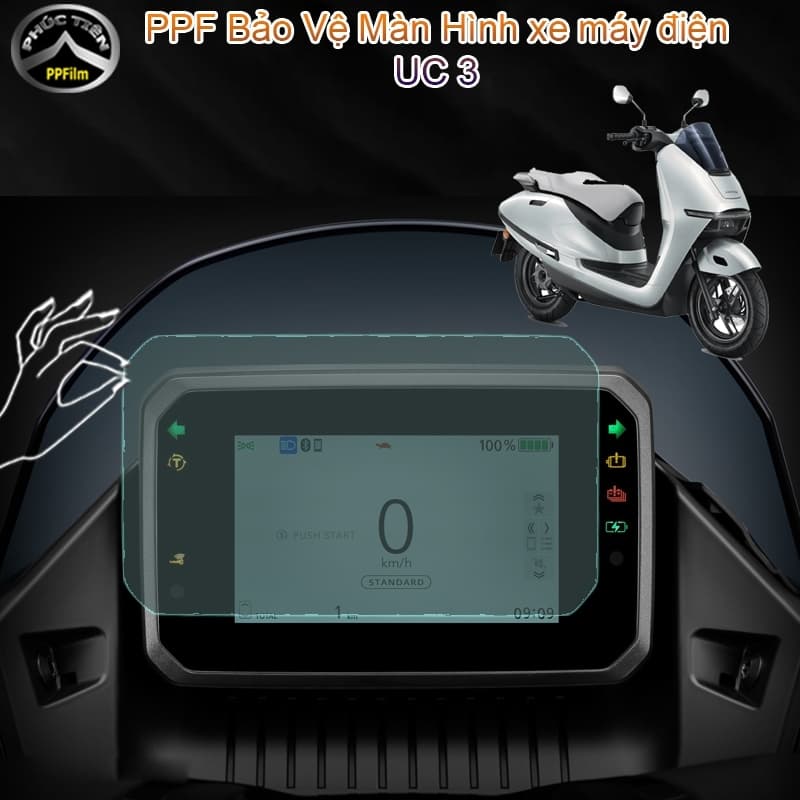 Màng phủ phim PPF bảo vệ màn hình xe máy điện UC 3 Vô hình trong suốt bóng gương