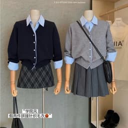 (HÀNG QC/Sẵn ) Áo len Dmina tay dài kiểu nữ dệt kim phối cổ sơ mi xanh basic 1