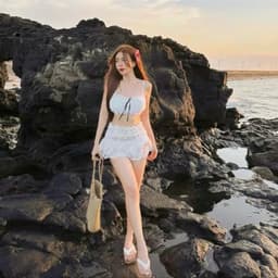 Set Bikini Ren 3 Món LYNLUX [Áo Bra Có Mút + Quần Lót + Chân Váy Xòe] Đồ Bơi Nữ Đi Biển Quyến Rũ Xinh Xắn 3