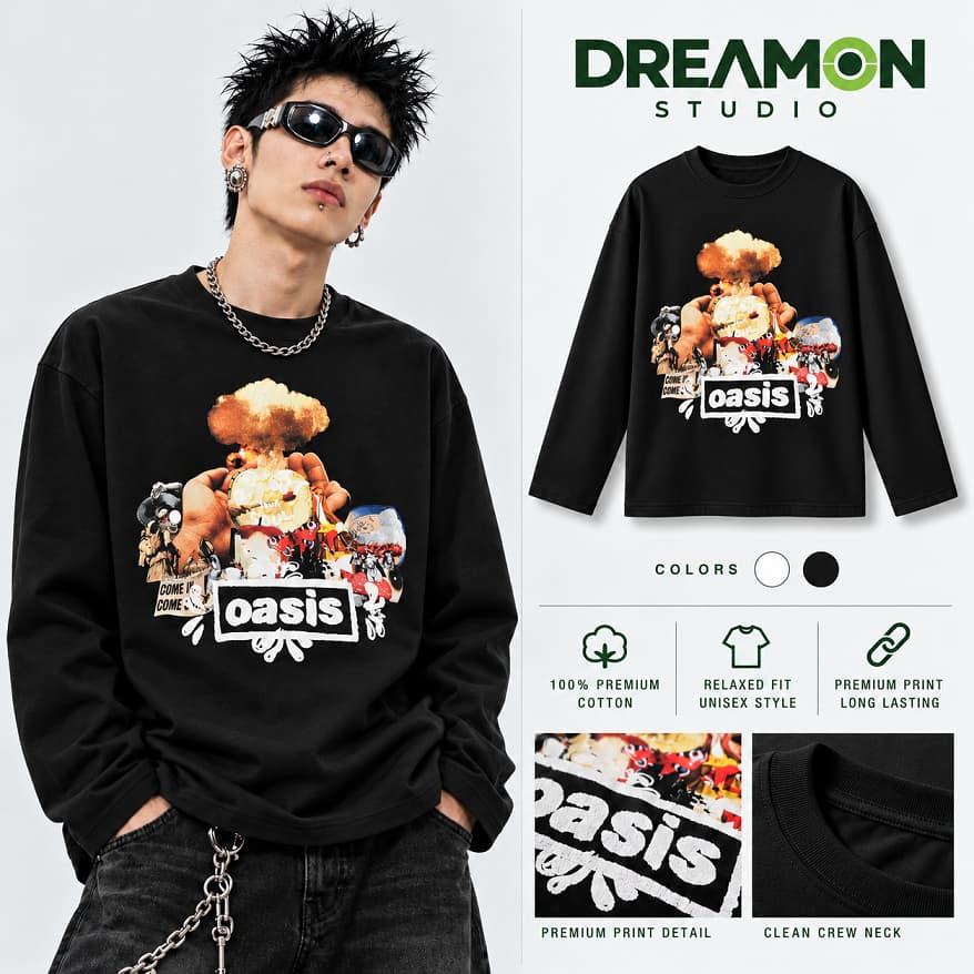 Áo thun dài tay Nam Nữ "OASIS -Giữa Đống Tro Tàn, Ta Vẫn Mơ" Áo Long Sleeve Oversize form rộng thoải mái