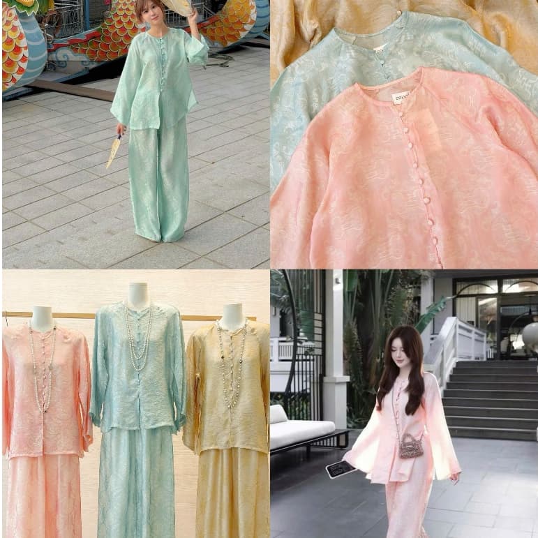 (Dmina) Pháp phục nữ đi chùa, Đồ Lam, Set lụa tơ tằm cao cấp tiểu thư phù hợp đi chơi đi lễ chùa