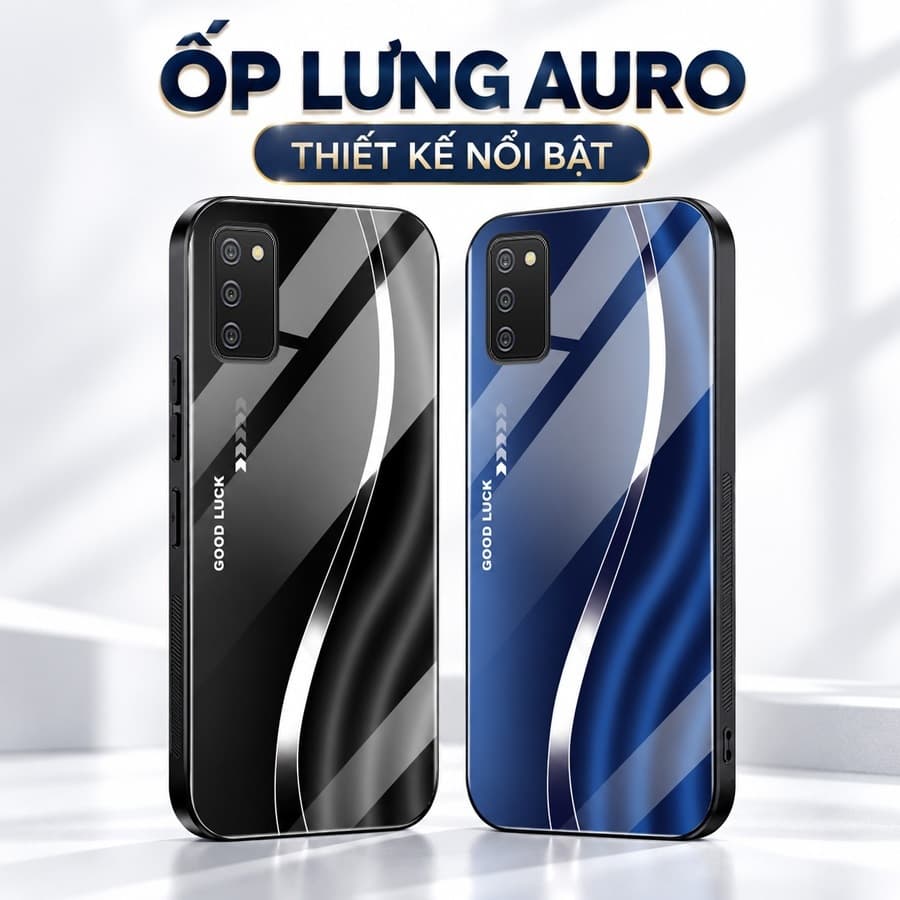 Ốp Lưng Kính Auro cho SAMSUNG GALAXY A02S/ A03s –Sáng Bóng - Sang Trọng - Viền Dẻo - Họa Tiết Good Luck