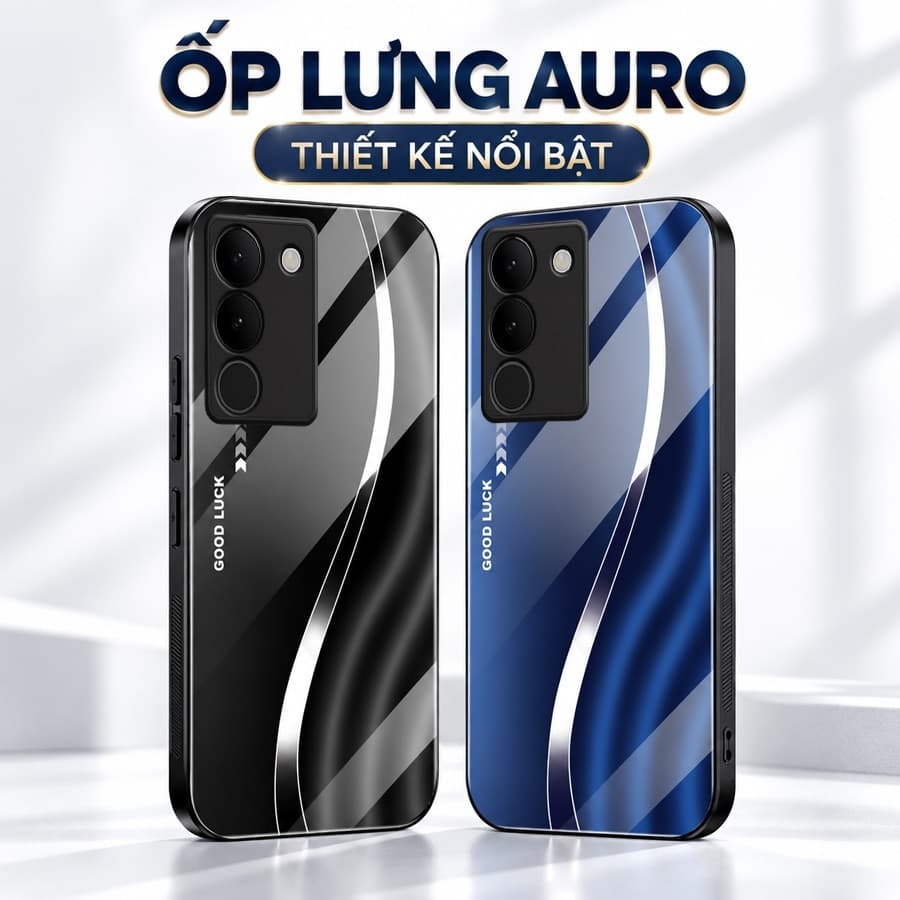 Ốp Lưng Kính Auro cho VIVO V27E/ V29E/ Y100 –Sáng Bóng - Sang Trọng - Viền Dẻo - Họa Tiết Good Luck