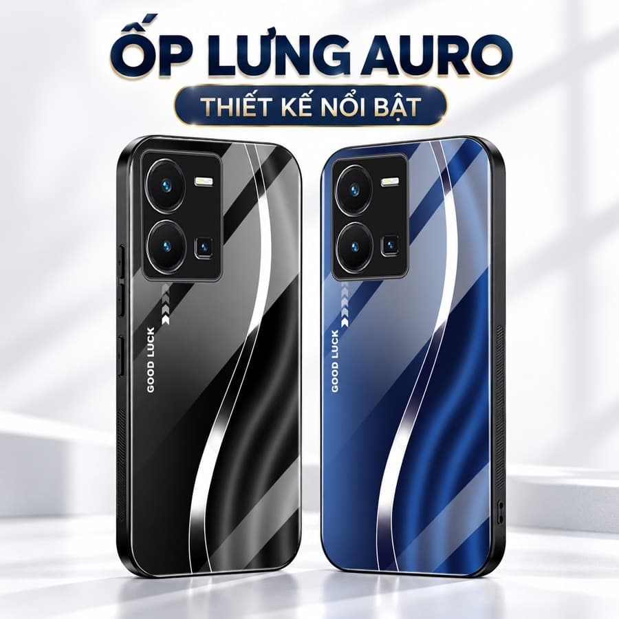 Ốp Lưng Kính Auro cho VIVO Y35 4G –Sáng Bóng - Sang Trọng - Viền Dẻo - Họa Tiết Good Luck