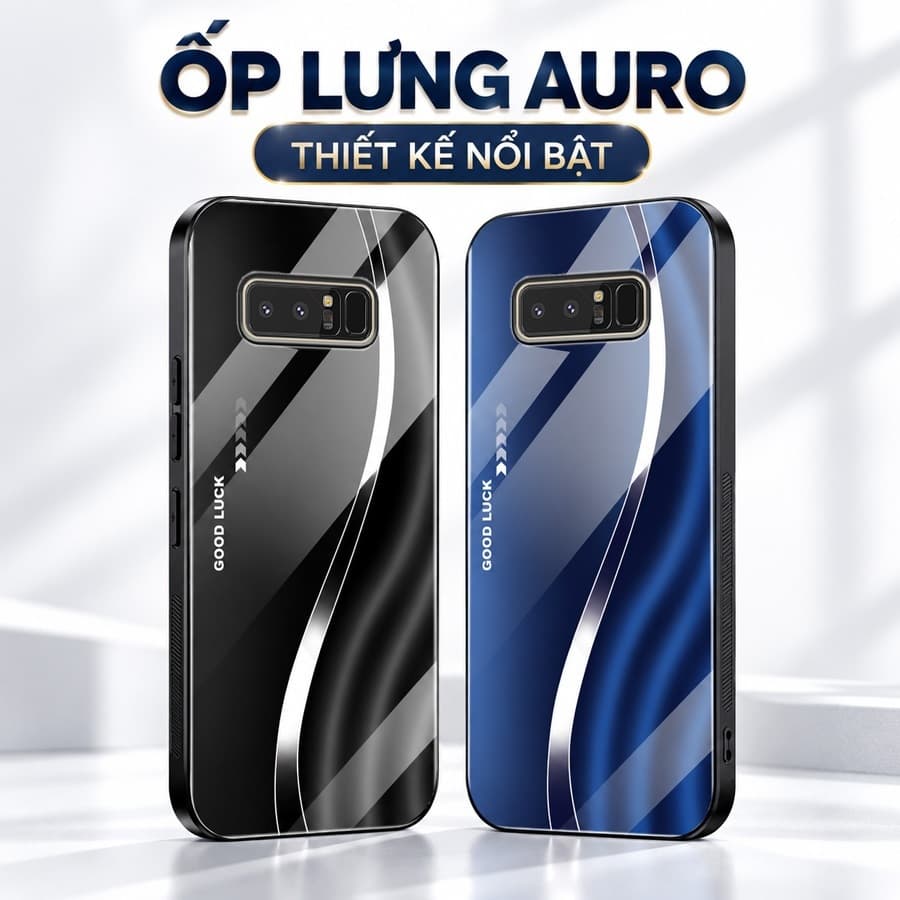 Ốp Lưng Kính Auro cho SAMSUNG GALAXY NOTE 8 –Sáng Bóng - Sang Trọng - Viền Dẻo - Họa Tiết Good Luck