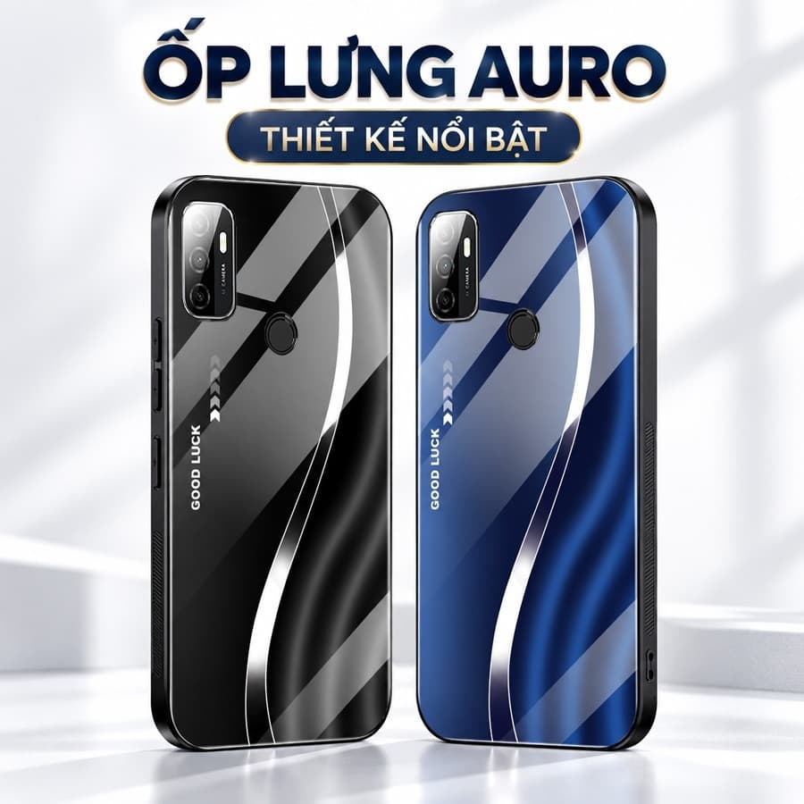 Ốp Lưng Kính Auro cho OPPO A53 –Sáng Bóng - Sang Trọng - Viền Dẻo - Họa Tiết Good Luck