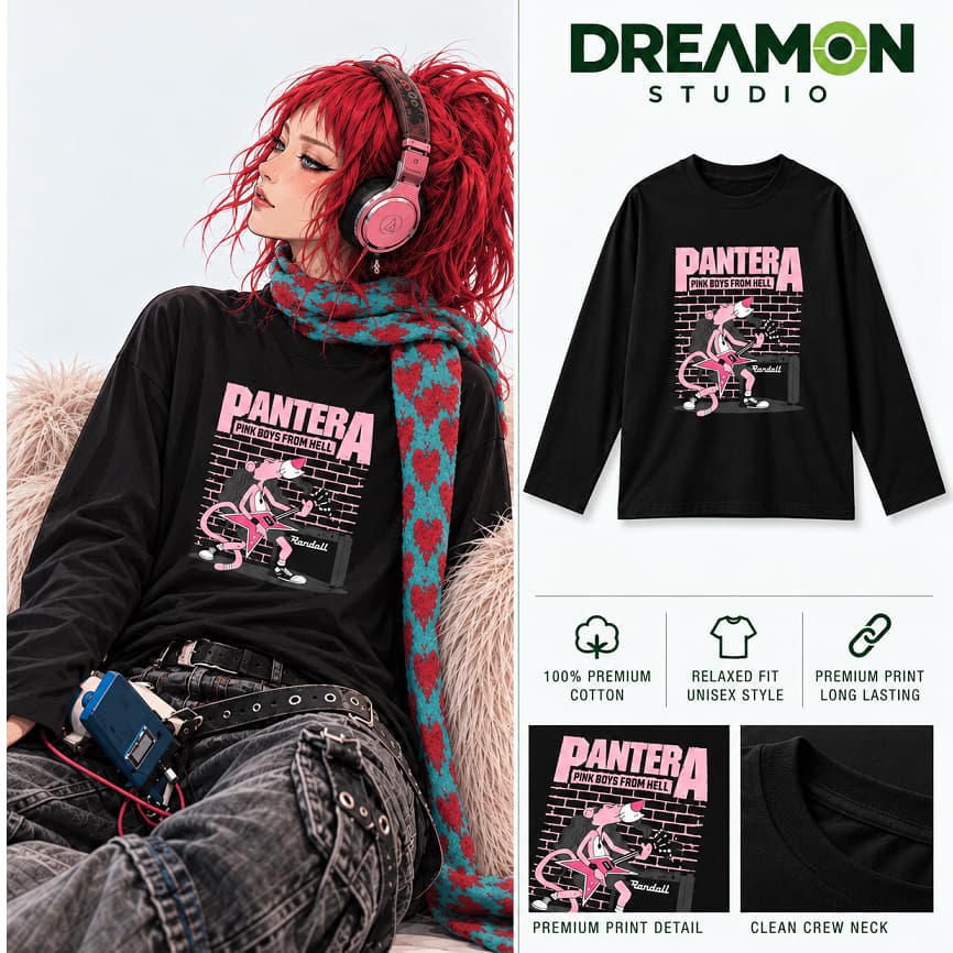 Áo thun dài tay Nam Nữ " PANTERA - Pink Boy from Hell" Áo Long Sleeve Oversize form rộng thoải mái